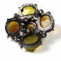Vintage Black Back Green Orange Rhinestones Brooch 121216