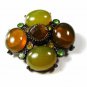 Vintage Black Back Green Orange Rhinestones Brooch 121216