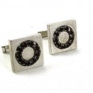 Vintage Slvertone & Red Rhinestones Cufflinks 31517