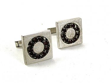 Vintage Slvertone & Red Rhinestones Cufflinks 31517