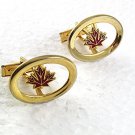 Vintage Goldtone Red Maple Leaf Cufflinks 8917