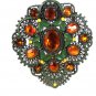 Huge Deco Goldtone Green Yellow Enameled Amber Rhinestone Clip Unbranded