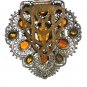 Huge Deco Goldtone Green Yellow Enameled Amber Rhinestone Clip Unbranded