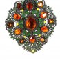 Huge Deco Goldtone Green Yellow Enameled Amber Rhinestone Clip Unbranded