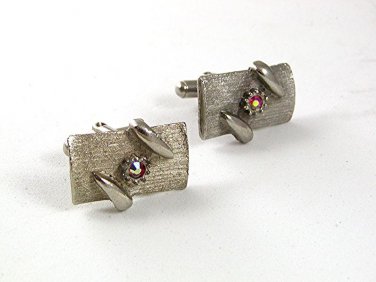 Vintage Silvertone & Aurora Borealis Cufflinks 51917