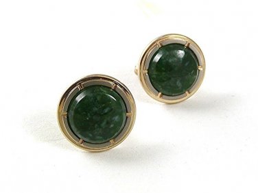 Vintage Goldtone & Green Cufflinks By HICKOK USA 6117