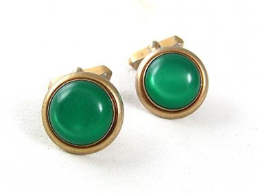 Vintage Goldtone & Green Cufflinks By SWANK 6217