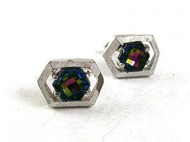 Vintage Silvertone Watermelon Green Cufflinks By SWANK 101217