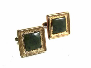 Vintage Sterling Silver & Green Jadite Cufflinks By S In Shield 12617