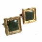 Vintage Sterling Silver & Green Jadite Cufflinks By S In Shield 12617