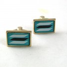 Vintage Silvertone Blue Black White Cufflinks Marked METAL PAT 1144883 61217