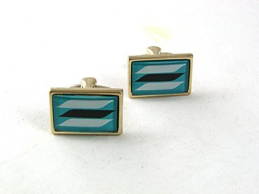 Vintage Silvertone Blue Black White Cufflinks Marked METAL PAT 1144883 61217