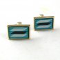 Vintage Silvertone Blue Black White Cufflinks Marked METAL PAT 1144883 61217