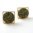 Vintage Gold Tone & Green Cufflinks 1217