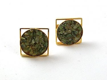Vintage Gold Tone & Green Cufflinks 1217