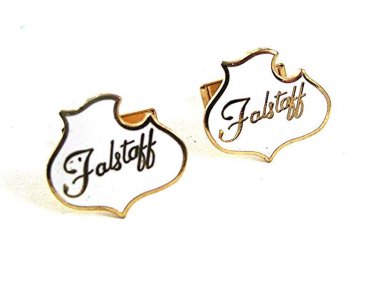 Vintage Goldtone & White Falstaff Beer Cufflinks 81517
