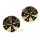 Vintage Gold Tone & Black Round Cufflinks Unbranded 52316