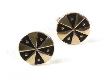 Vintage Gold Tone & Black Round Cufflinks Unbranded 52316