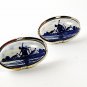 Vintage Silver Tone Blue White Delft Dutch Windmill Cufflinks 102716