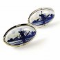 Vintage Silver Tone Blue White Delft Dutch Windmill Cufflinks 102716