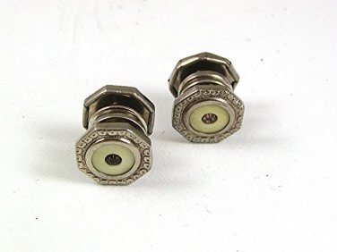 Art Deco Mother Pearl Silvertone & Rhinestone Snap Link Cufflinks 52917