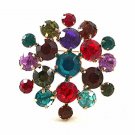 Vintage Silver Tone Rainbow of Colors Rhinestones Brooch 121216