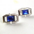 Vintage Silvertone & Blue Cufflinks By ANSON PAT. PEND. 6217