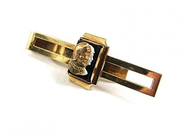 1930's - 50's Goldtone White Black Greek Roman Warriior Tie Clasp 10217