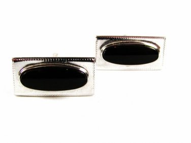 Silvertone & Black Cufflinks Unbranded 3716