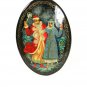 Russian Santa Claus & Mrs. Black Lacquered Wood Brooch Unbranded 91115