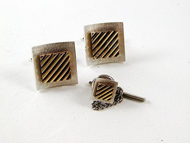 Vintage Silver Tone & Gold Tone Cufflinks & Tie Tac 102716