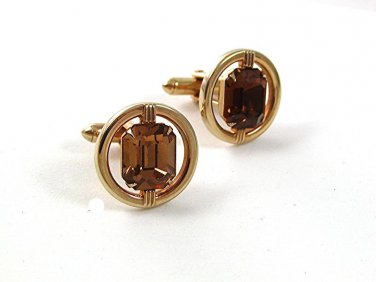 1950's - 1960's Goldtone & Light Brown Cufflinks By SWANK 31717
