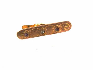Victorian Goldtone Red Clear Rhinestone Flowers Tie Clasp Unbranded 32916