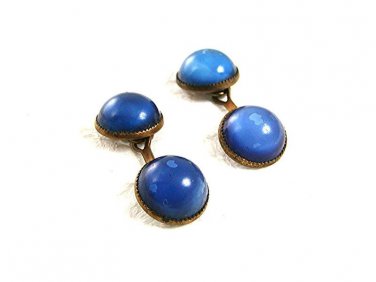Vintage Brassy & Blue Cufflinks 72017