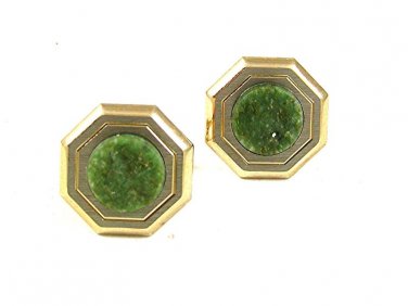 Vintage Goldtone Green Cufflinks 52417