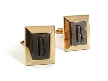 Vintage Silvertone Goldtone Initial / Letter B Cufflinks By SWANK 101717