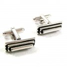 Silver Tone & Black Dress Cufflinks 12617aa