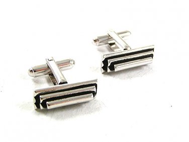 Silver Tone & Black Dress Cufflinks 12617aa