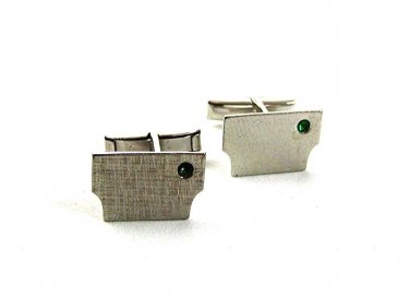 Petit Silver Tone & Green Rhinestone Cufflinks 22717