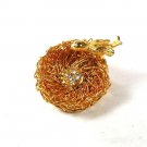 Gold Tone Bird In Nest & Rhinestones 4 Eggs Brooch By Direction One 8116