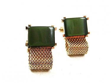 Vintage 1970's Goldtone Green Wrap Around Cufflinks By SWANK 12917