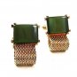 Vintage 1970's Goldtone Green Wrap Around Cufflinks By SWANK 12917