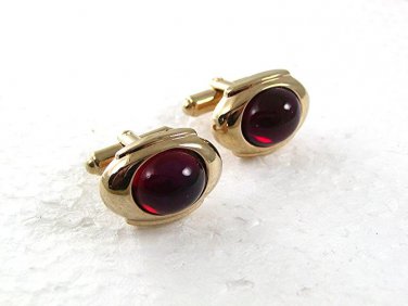 Vintage Goldtone & Red Cufflinks By HICKOK USA 71217