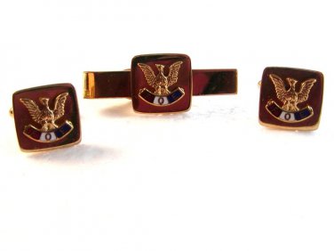Vintage Gold Tone Enameled FOE Fraternal Order Elks Cufflinks & Tie Clasp