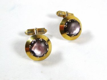 Vintage Gold Tone & Gray / Purplish Cufflinks Unbranded 52016