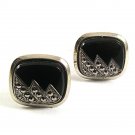 Vintage Silvertone Black Marcasites Cufflinks 101717