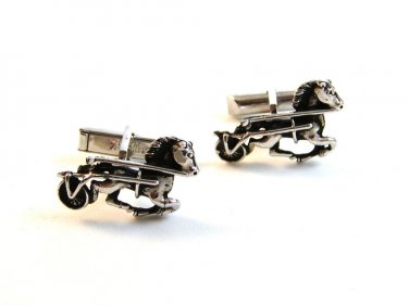 Vintage Swank Silver Tone Horse with Racing Surrey ? Cufflinks