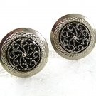 Vintage Silvertone Black Pinwheel Cufflinks 71717