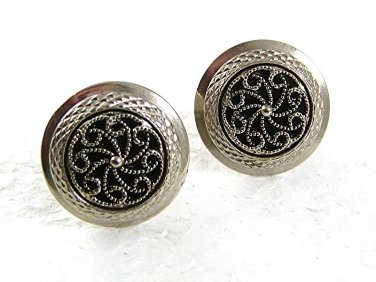 Vintage Silvertone Black Pinwheel Cufflinks 71717