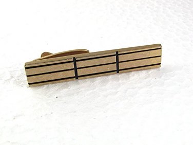 Vintage Goldtone & Black Tie Clasp By HICKOK USA 7717